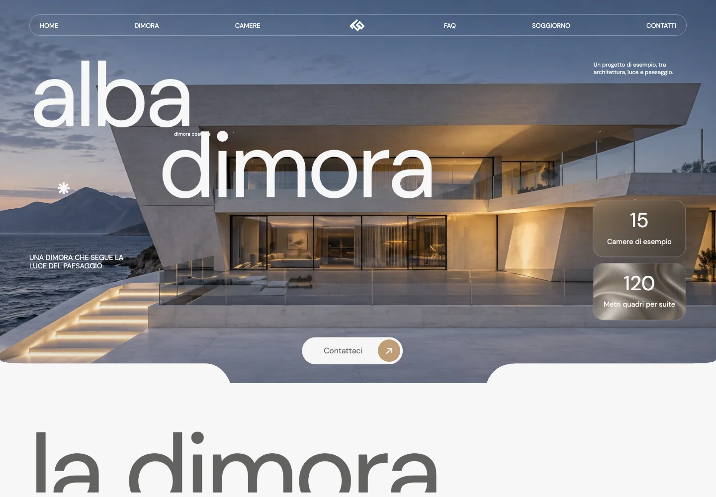 Demo Alba realizzata con DeepCMS: una dimora moderna al tramonto