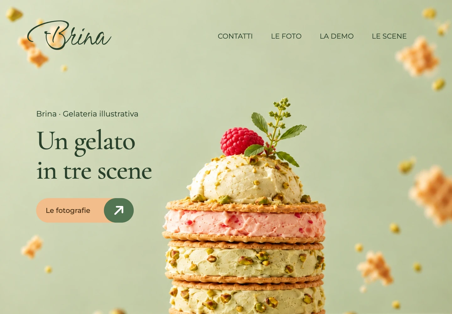 Demo Brina: gelateria illustrativa con forme morbide e colori pastello
