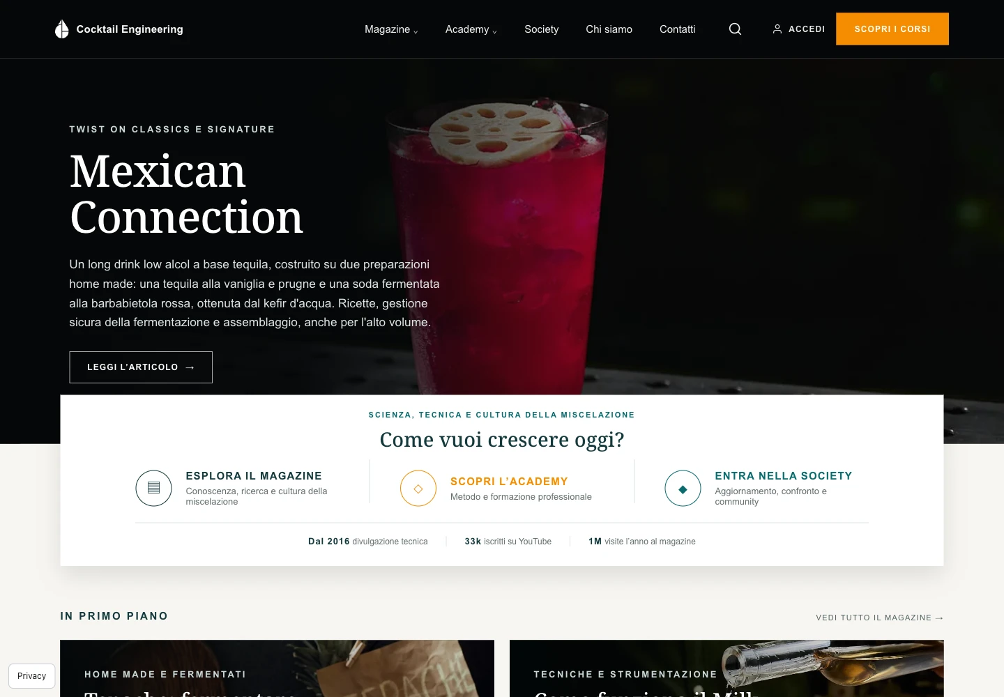 Homepage pubblica di Cocktail Engineering realizzata con DeepCMS